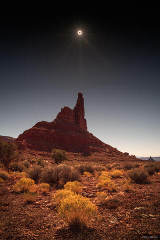 The October 2023 solar eclipse "Ring of Fire" annular totality over the Valley of the Gods in Bears Ears National Monument.