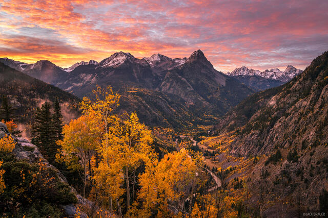 A glorious sunrise above Mount Garfield and the rugged Animas River gorge south of Silverton, Colorado.