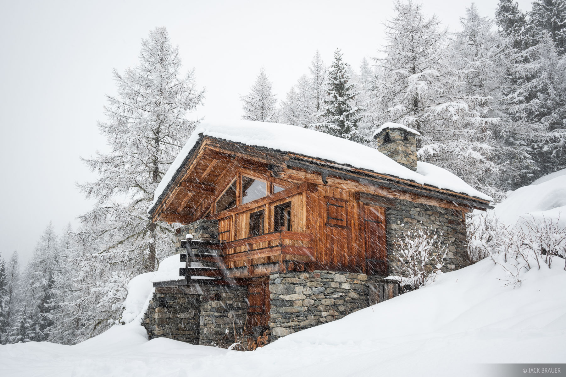 A chalet in the snow at Sainte-Foy-Tarentaise in the French Alps.