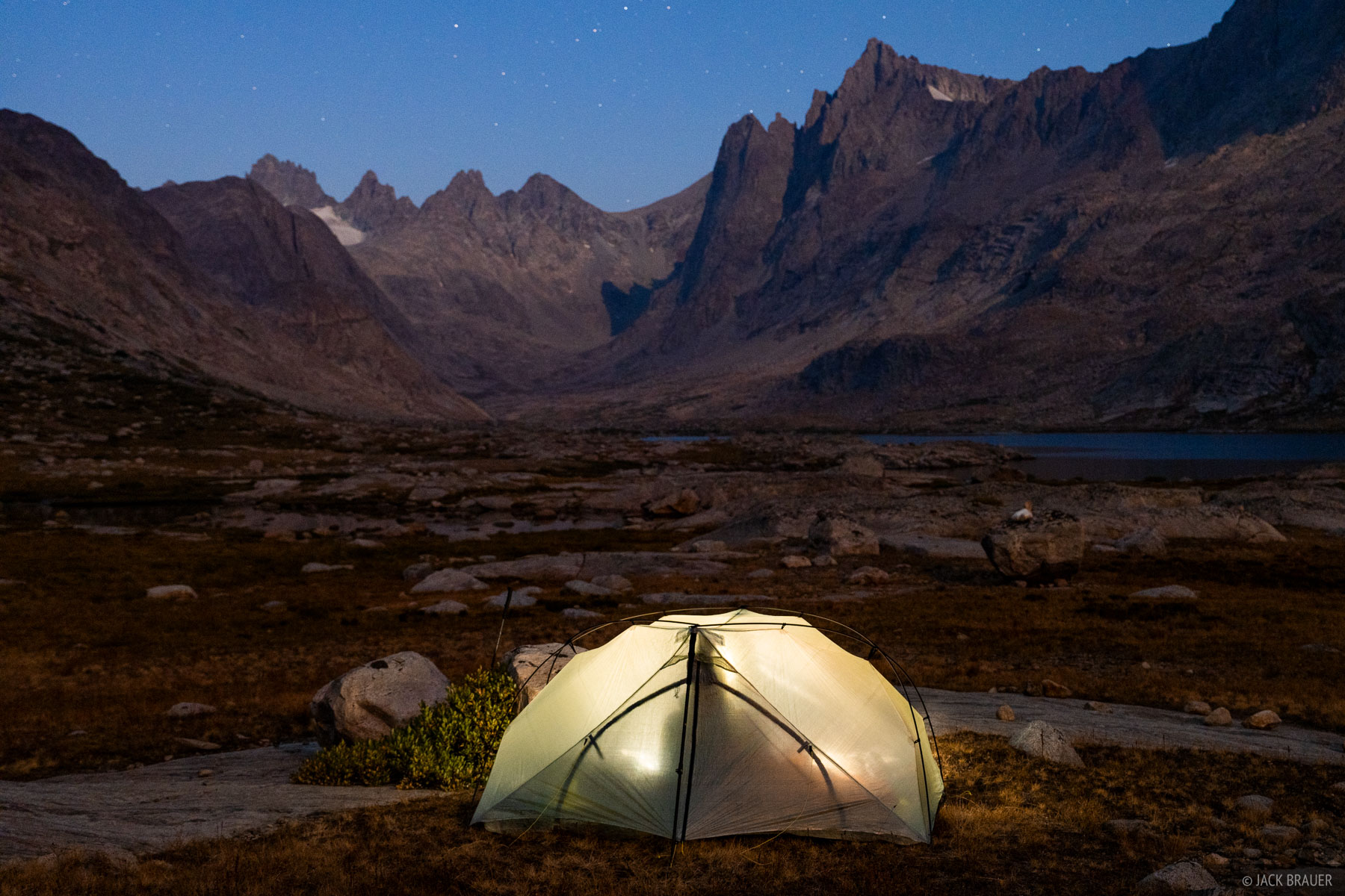 Camping in the moonlight at Titcomb Lakes.