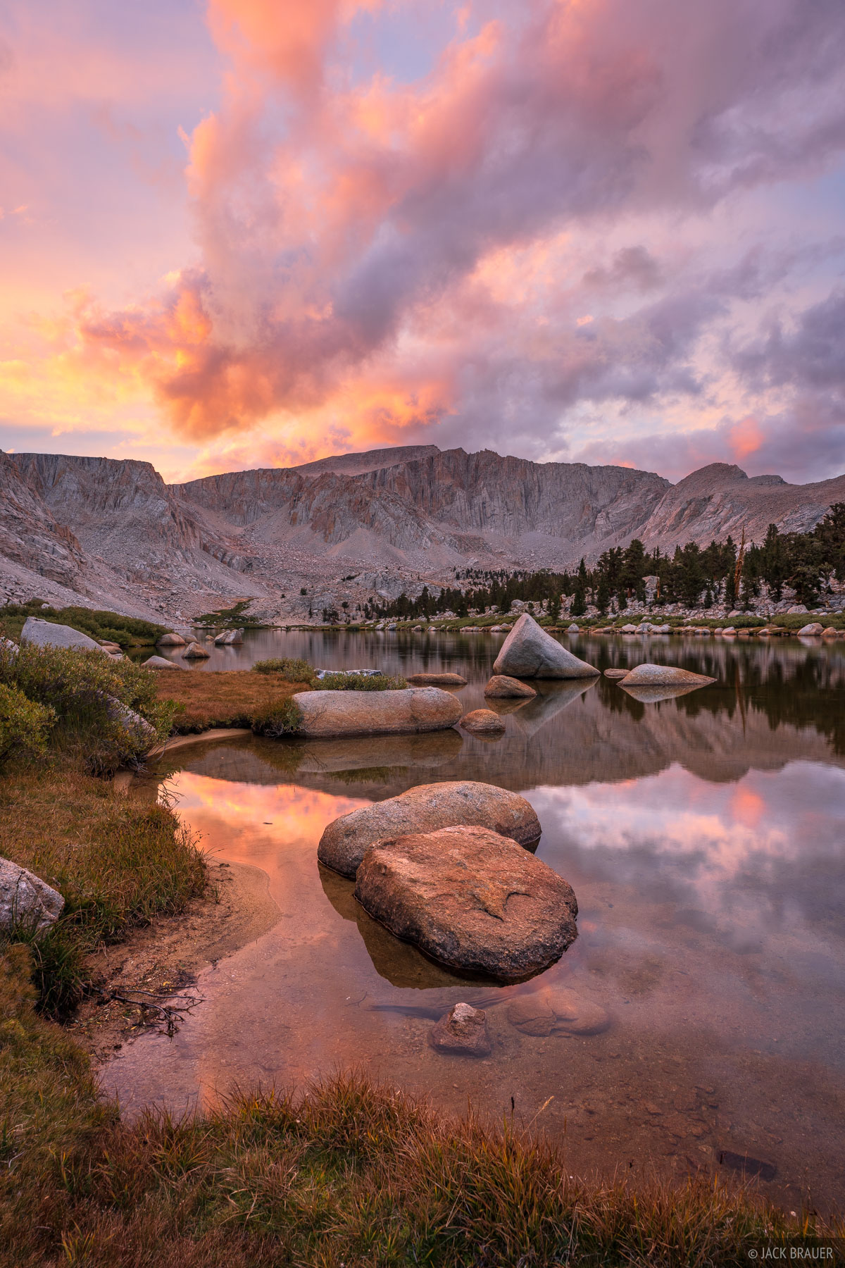 Cottonwood Lakes Sunset A brilliant sunset over Cottonwood Lakes in the Eastern Sierra. The summit of Mount Langley (14,032 ft) is visible at top center...