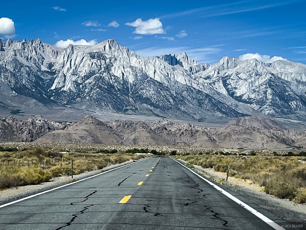 The road to Lone Pine, with Mt. Whitney and the eastern Sierra towering above.