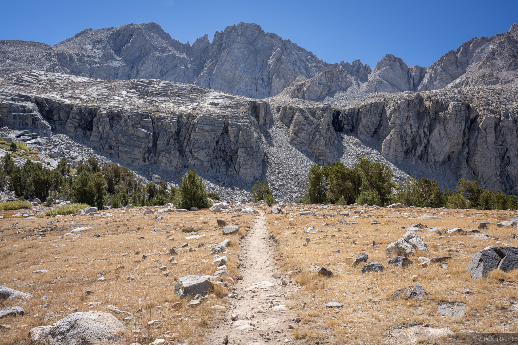 Forester Trail The John Muir Trail passes below a spectacular cirque north of Forester Pass.
