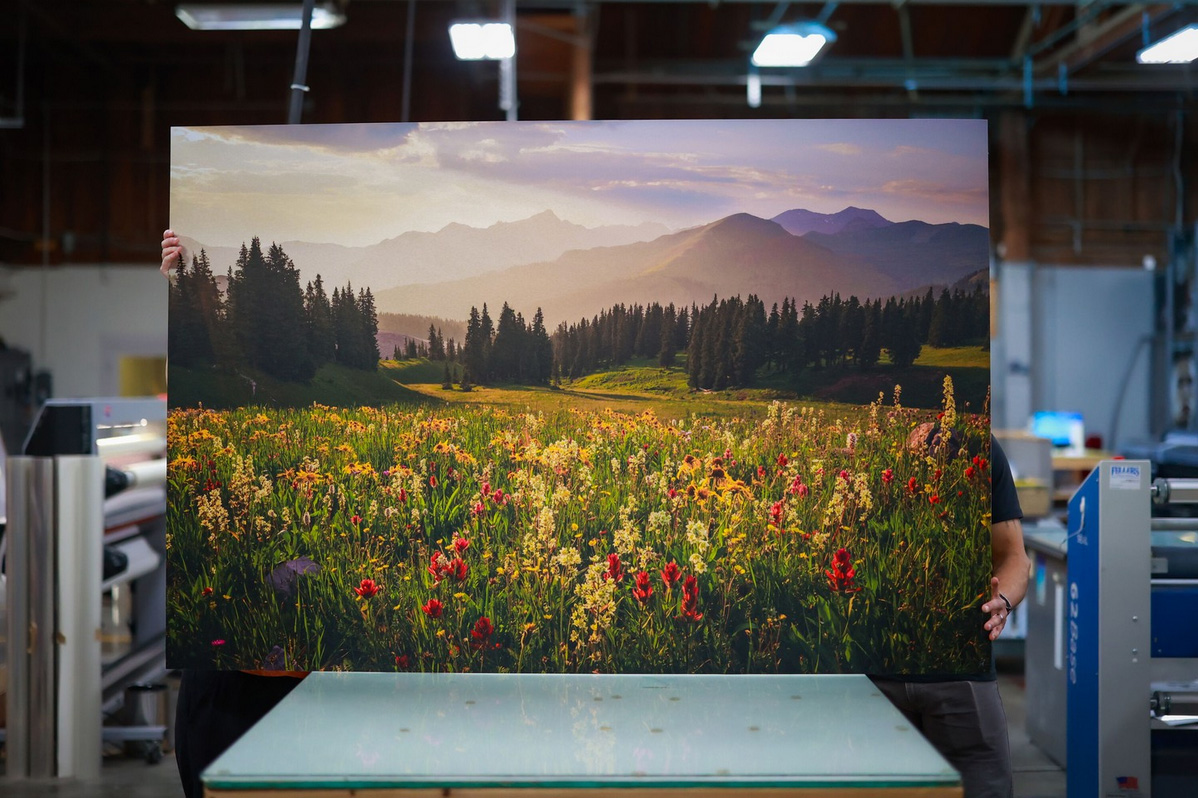 A 48' x 72' artboard matte print of Colorado Bouquet fresh from production at the print lab.